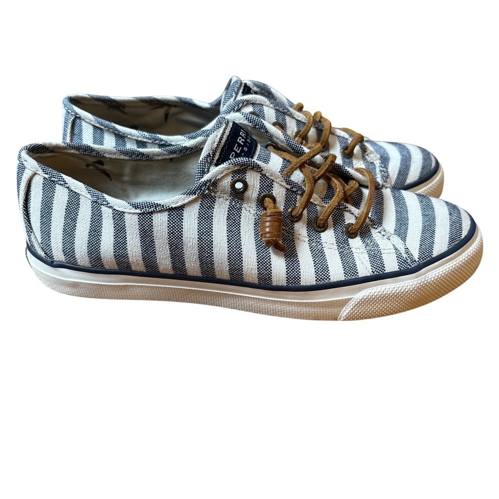 Sperry Women's Navy and White Striped Canvas Sneakers